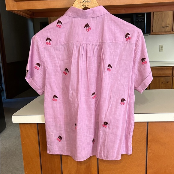 Anthropologie Maeve Fruit Surf Shirt XS Lavender Purple Cherry Embroidered - Picture 4 of 14